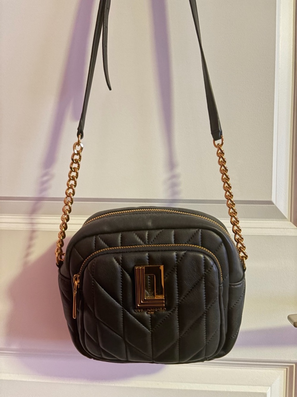 Karl Lagerfeld Klassik Quilted Leather Crossbody Bag - Black & Gold